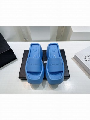 Alexander Wang Fabric Platform Wedge Slide Sandals 2022 Collection,Blue