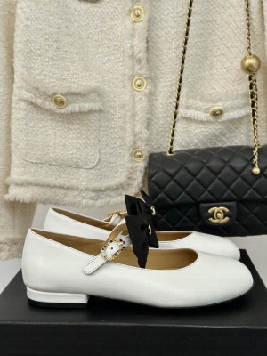 Chanel Mary Jane With Bow Lambskin Flats White 2024 