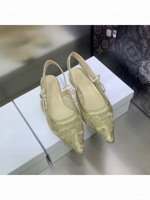 Dior J'Adior Slingback Flat in Gold Macrame Embroidered Cotton 2023