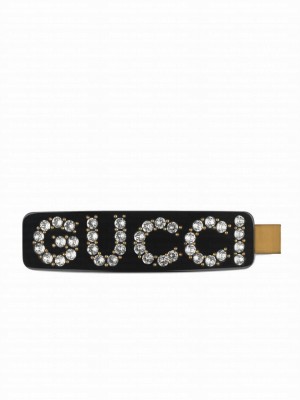 Gucci Crystal Gucci Single Hair Clip Black