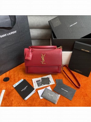 Yves Saint Laurent SUNSET MEDIUM CHAIN BAG IN SMOOTH LEATHER 442906 RED