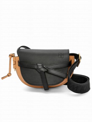 Loewe Mini Gate Dual Bag In Soft Calfskin And Jacquard Black