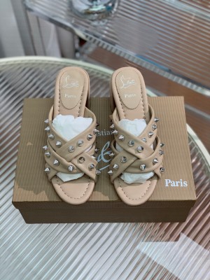 Christian Louboutin Miss Spika Club 55 mm Sandals Nappa leather and Spikes Studio Beige