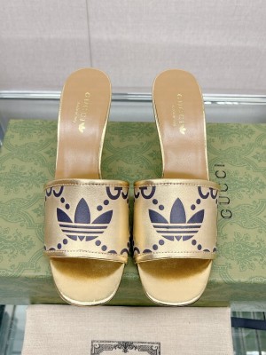 Adidas x Gucci Leather Slide Sandals 7.5cm 2023 Gold
