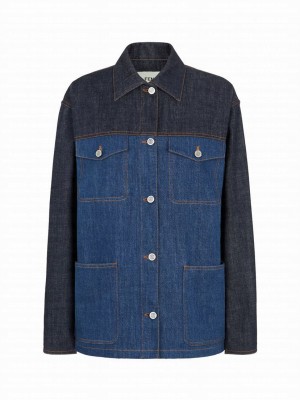 Fendi Women's Two-tone Denim Jacket Dark Blue