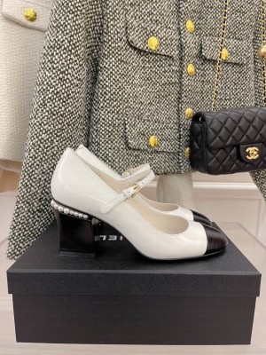 Chanel Heel 75mm Mary Janes With Pearl Pumps White Spring 2022 Collection