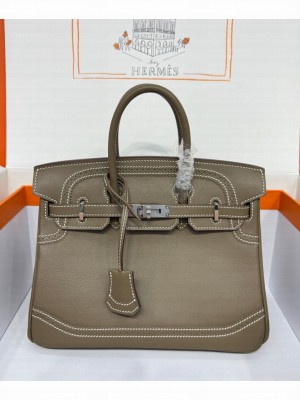 Hermes Birkin Ghillies 30 In Tadelakt Leather Gray