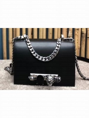 Alexander Mcqueen Small Jewelled Satchel Bag Smooth Calf Leather Black/Silver