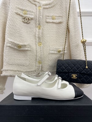Chanel Women's Mary Janes Lambskin Flat Sandals with Double Buckle White 2023 Collection