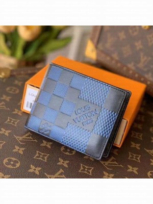 Louis Vuitton Men's Multiple Wallet in Damier 3D Leather N60440 Navy Blue 2021 Collection