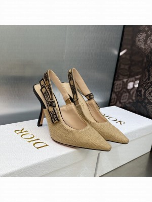 Dior J'Adior Slingback Pumps 9.5cm in Beige Embroidered Jute Canvas 2023