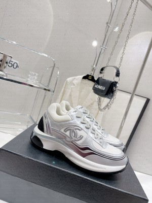 Chanel Calfskin, Mesh & Fabric Sneakers Silver/White 2023 Collection