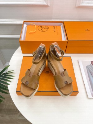 Hermes Elda Espadrille Epsom Calfskin Sandal Brown