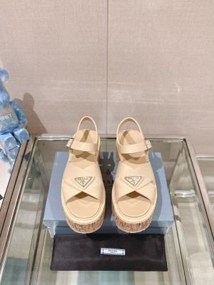 Prada Cork Platform Sandals Beige