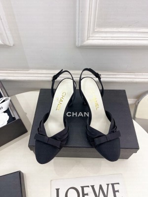 Chanel Satin & Grosgrain Slingback Pumps 9cm Black 2025 G45875 