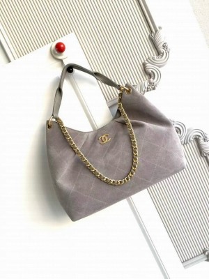 CHANEL Hobo Bag Suede Calfskin AS5978 gray