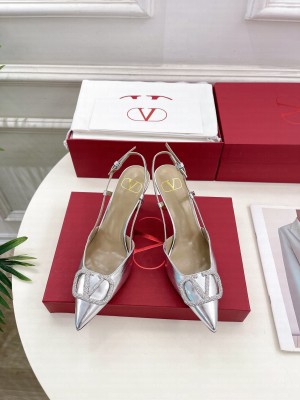 Valentino Garavani Slingback Pump in Silver Calfskin leather with VLogo Signature embellishment 80mm 2025