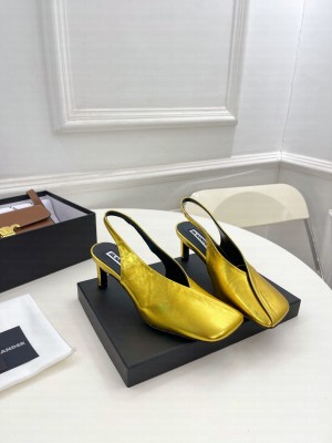 JIL SANDER Lambskin Squared Toe 6.5cm gold Slingback sandals