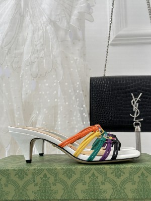 GUCCI WOMEN'S CRYSTAL INTERLOCKING G LAMBSKIN SANDAL MULTICOLOR