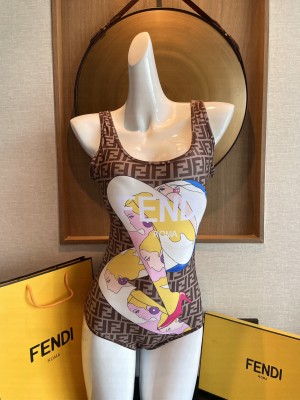 Fendi Rainbow Girl Print high elasticity Swimsuit Surfwear 2022 Collection 072