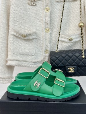 Chanel Crystal CC Lazy Slippers 2024 Green