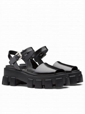 Prada Women's Monolith Brushed Leather Sandals Black