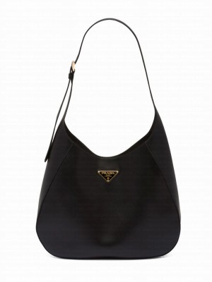 Prada Large Leather Shoulder Bag With Topstitching 1BC181 Black
