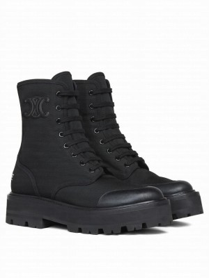Celine Women's Bulky Laced Up Boot In Nylon And Shiny Bull Black