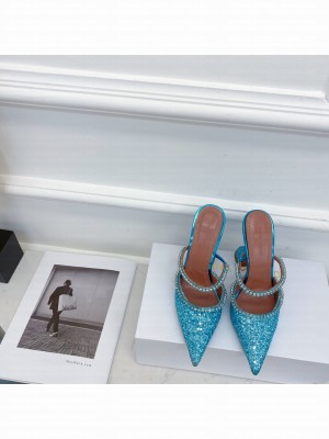 AMINA MUADDI HEEL 9.5CM GILDA POINTED TOE MULES GLITTER Blue 2021 Collection