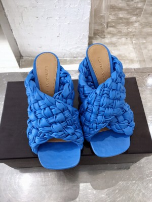 Botteg Veneta BOARD Blue Lambskin Woven 90mm Heel Slide Sandals 2020