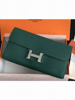 Hermes Epsom Calfskin Constance Long Wallet Clutch Bag Green