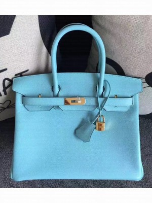 Hermes Birkin 30/35 Bag In Original Epsom Leather With Gold/Silver Hardware Light Blue