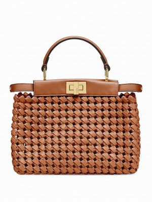 Fendi Peekaboo Mini Braided Leather Bag 8BN244 Coffee