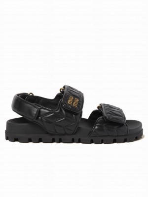 Miumiu Women's Sporty Matelasse Nappa Leather Sandals Black