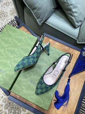 Gucci Women's GG Multicolo canvas sling back Green 2021 Collection