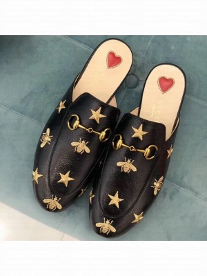 Gucci Women's Princetown Horsebit Slipper Embroidered Bees and Stars Black