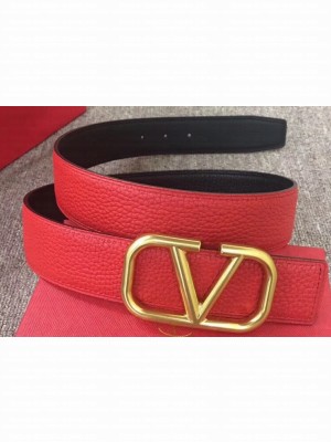 Valentino Width 4cm Togo Leather VLOGO Belt Red