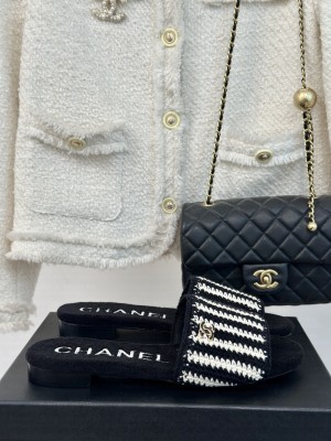 Chanel Knitted CC Flat Slide Black