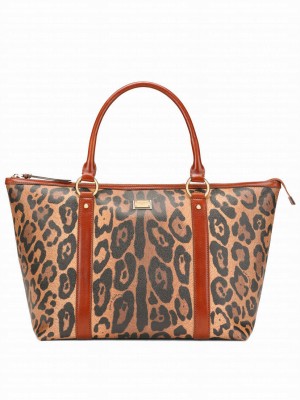 Dolce & Gabbana Medium Leopard-Print Crespo Shopper With Branded Plate Coffee