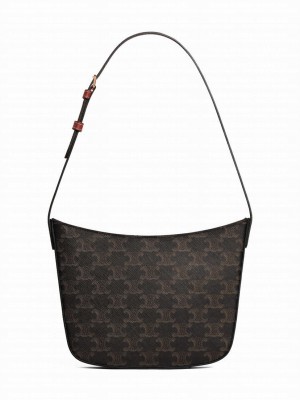 Celine Medium Celine Croque Bag In Triomphe Canvas And Calfskin Coffee