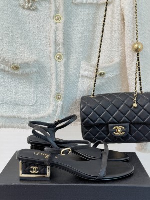 Chanel lambskin sandals with cc logo heel 03