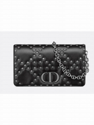 DIOR CARO MACROCANNAGE POUCH Macrocannage Calfskin with Star Motif S5135UNH black