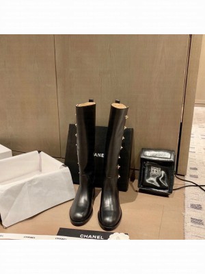 Chanel Calfskin Button High Boots 2021 Collection, Black 063