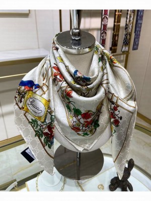 Gucci Women's Animal And Floral Print Silk Carre White