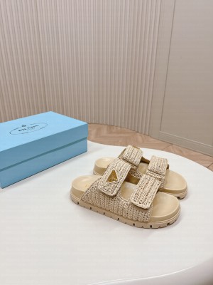 Prada Crochet Cage Slide Flat 2024 Beige
