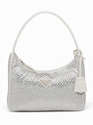 Prada Satin Mini-Bag With Artificial Crystals 1NE515 White