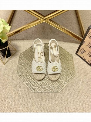 Gucci GG Lambskin Wedge Sandals off white 2021 Collection