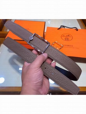Hermes Width 3.2cm Oscar Buckle Reversible Leather Belt Camel/Silver