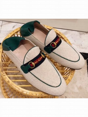 Gucci Women's Horsebit Loafer Web Canvas Beige/Green