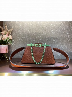 Fendi Peekaboo Cut Medium Alligator pattern bag 8BN340 BROWN